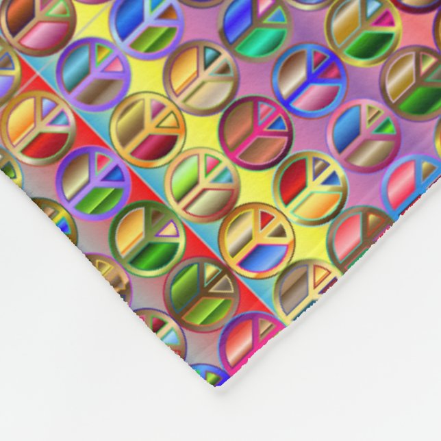 multi-coloured peace symbols pattern fleece blanket (Corner)