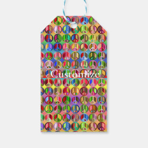 multi-coloured peace symbols pattern gift tags