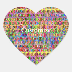 multi-coloured peace symbols pattern heart sticker