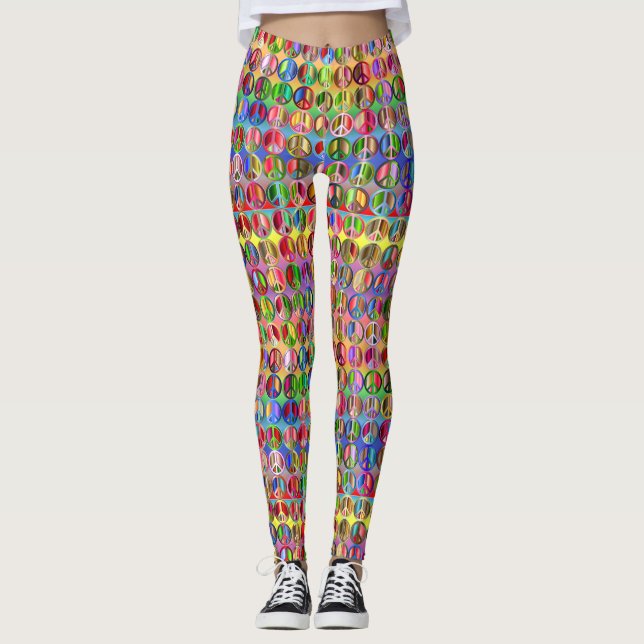 multi-coloured peace symbols pattern leggings (Front)