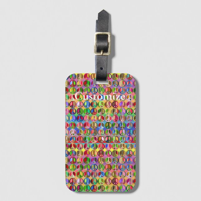 multi-coloured peace symbols pattern luggage tag (Front Vertical)