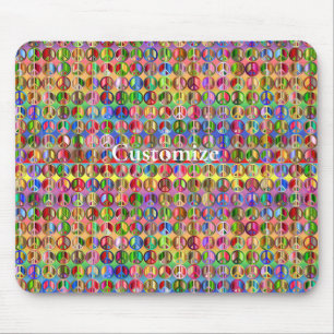 multi-coloured peace symbols pattern mouse mat