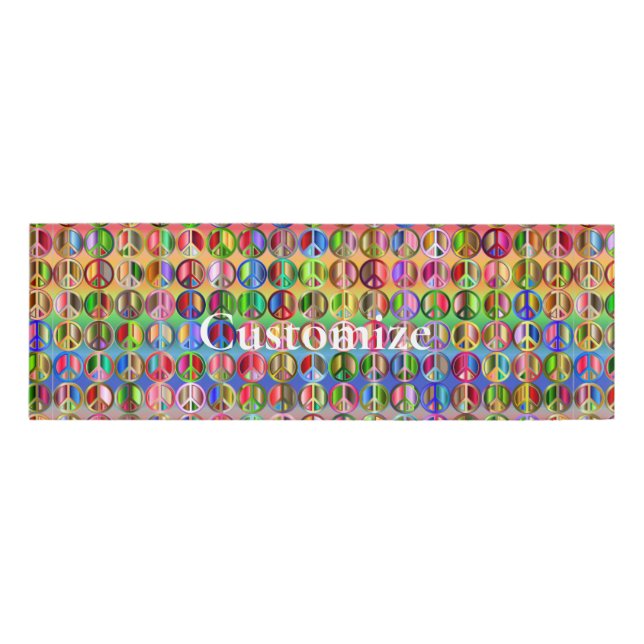 multi-coloured peace symbols pattern name tag (Front)