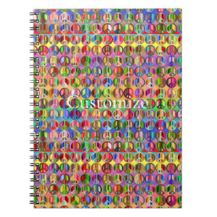 multi-coloured peace symbols pattern notebook