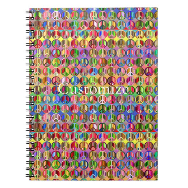 multi-coloured peace symbols pattern notebook (Front)