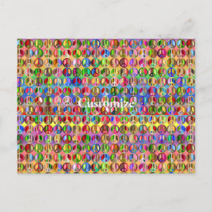 multi-coloured peace symbols pattern postcard