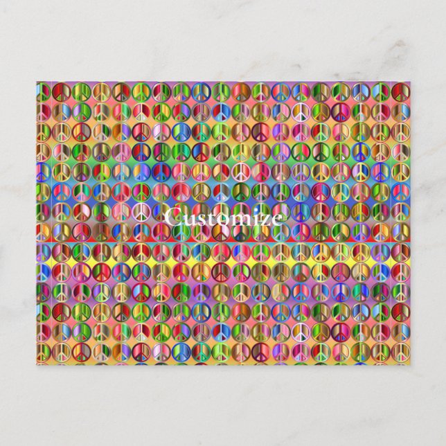 multi-coloured peace symbols pattern postcard (Front)