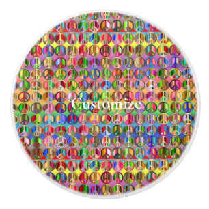 Multi-coloured peace symbols pattern Thunder_Cove Ceramic Knob