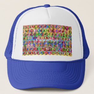 multi-coloured peace symbols pattern trucker hat