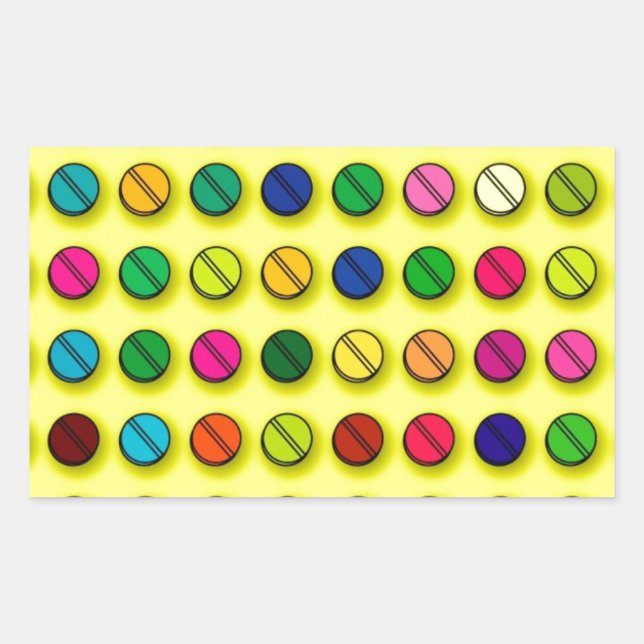 Multi-coloured Pills Pattern Rectangular Sticker (Front)