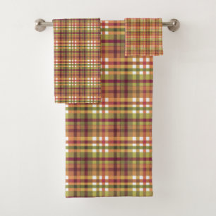 Multi-coloured plaid pattern bath towel set