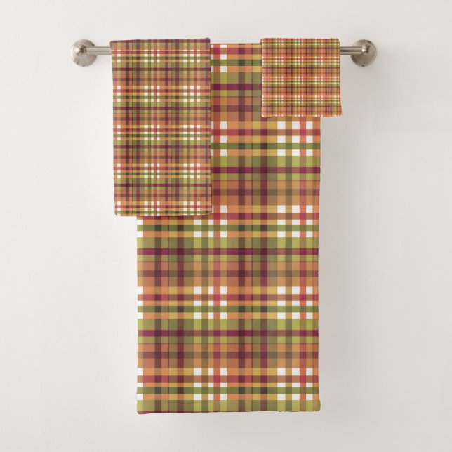 Multi-coloured plaid pattern bath towel set (Insitu)