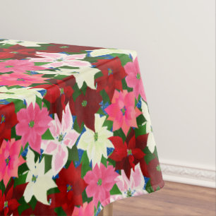 Multi Coloured Poinsettia Christmas Tablecloth