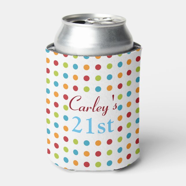 Multi-Coloured Polka Dots Can Cooler (Can Front)
