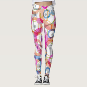 Multi-coloured polka dots, circles on a white leggings