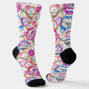 Multi-coloured polka dots, circles on a white socks
