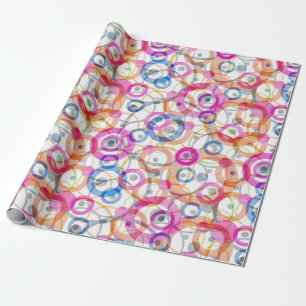 Multi-coloured polka dots, circles on a white wrapping paper