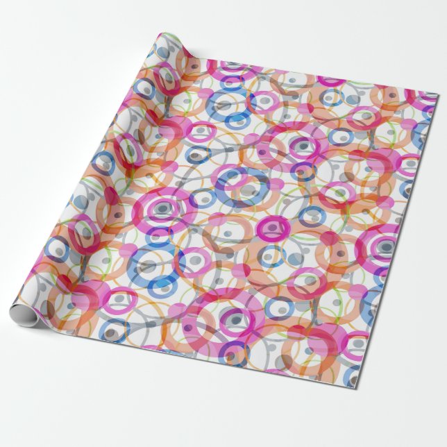 Multi-coloured polka dots, circles on a white wrapping paper (Unrolled)