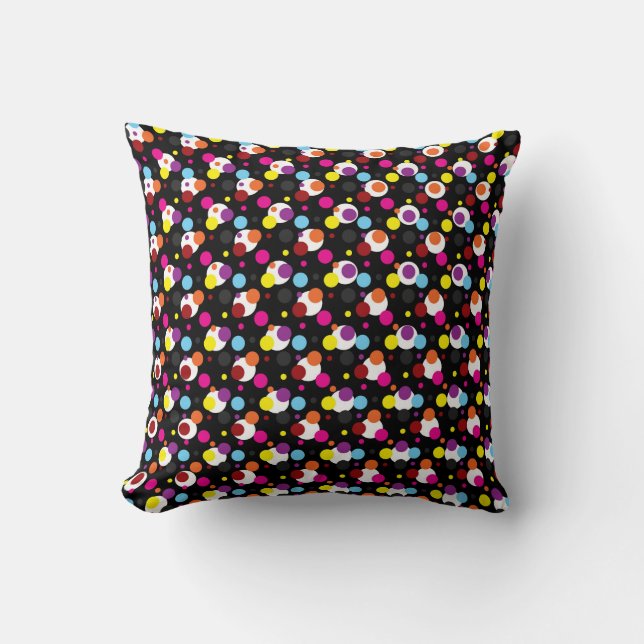 Multi Coloured Polka Dots On Black Cushion (Front)