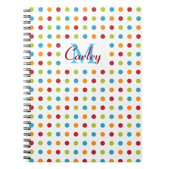 Multi-Coloured Polka Dots Personalised Notebook (Front)