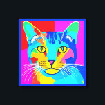 Multi Coloured Pop Art Cat Portrait   Canvas Print<br><div class="desc">Canvas in a retro,  pop art style,  cat portrait in vivid,  primary colours of magenta,  cyan,  blue and yellow</div>