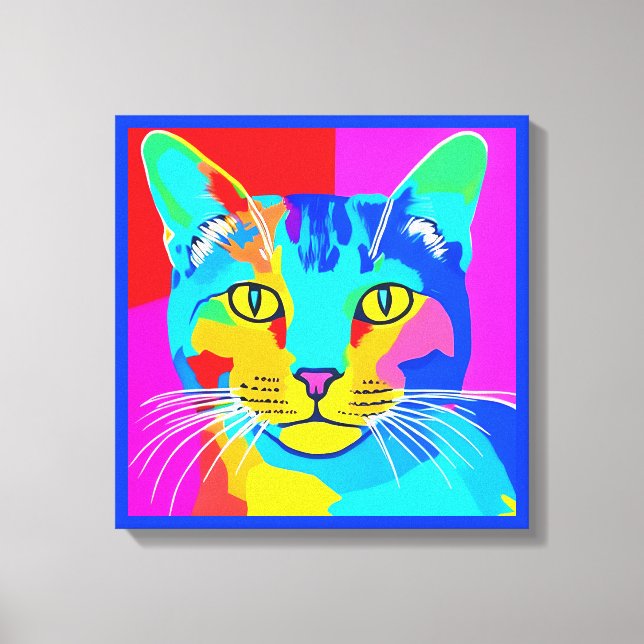 Multi Coloured Pop Art Cat Portrait   Canvas Print (Front)