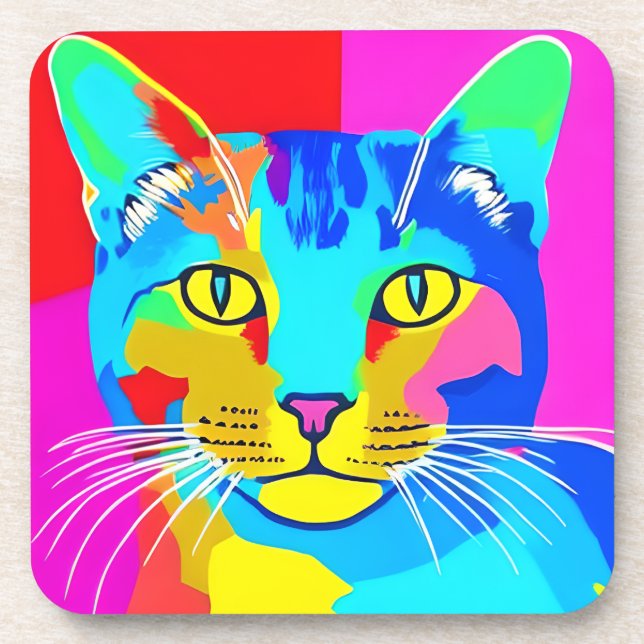 Multi Coloured Pop Art Cat Portrait   Coaster (Front)