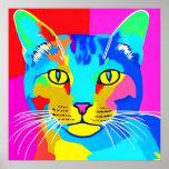 Multi Coloured Pop Art Cat Portrait   Poster<br><div class="desc">Poster in a retro,  pop art style,  cat portrait in vivid,  primary colours of magenta,  cyan,  blue and yellow</div>