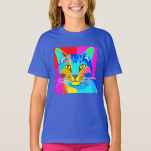 Multi Coloured Pop Art Cat Portrait T-Shirt