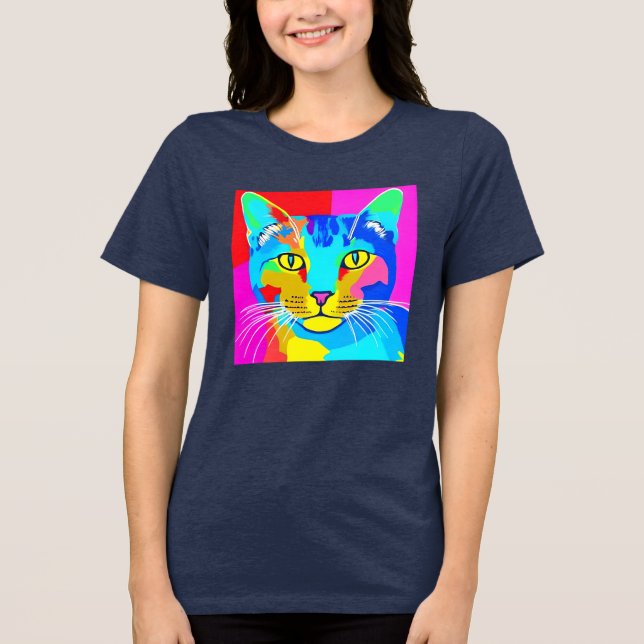 Multi Coloured Pop Art Cat Portrait Tri-Blend Shirt (Front)