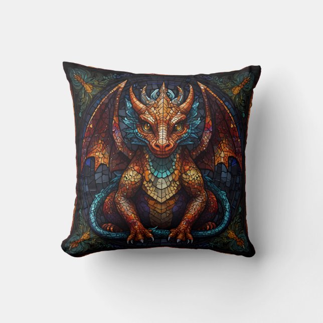 Multi Coloured rainbow Dragon  Cushion (Front)