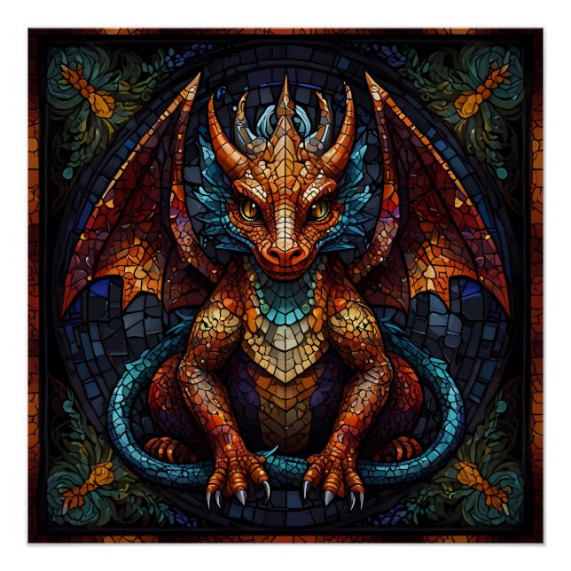 Multi Coloured rainbow Dragon  Poster (Front)