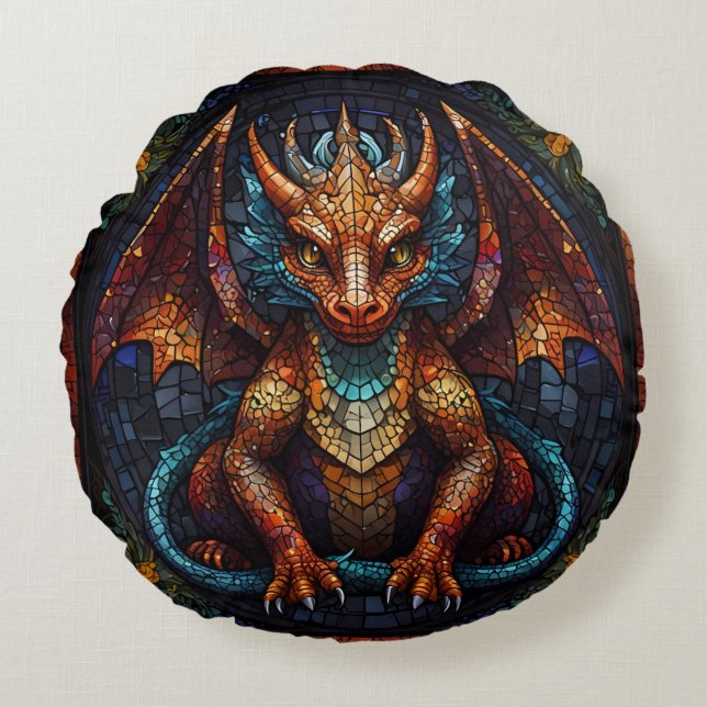 Multi Coloured rainbow Dragon  Round Cushion (Front)