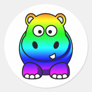 Multi Coloured , Rainbow Hippo Classic Round Sticker