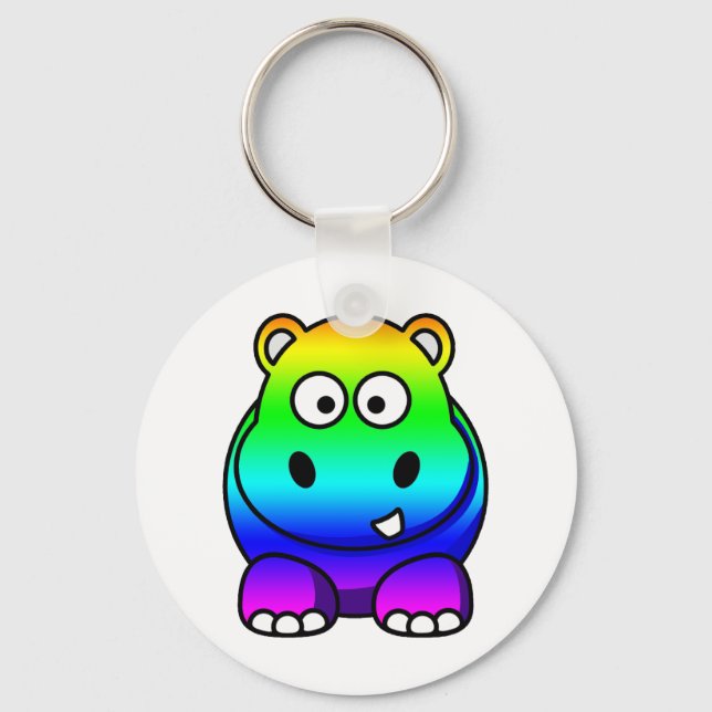 Multi Coloured , Rainbow Hippo Key Ring (Front)