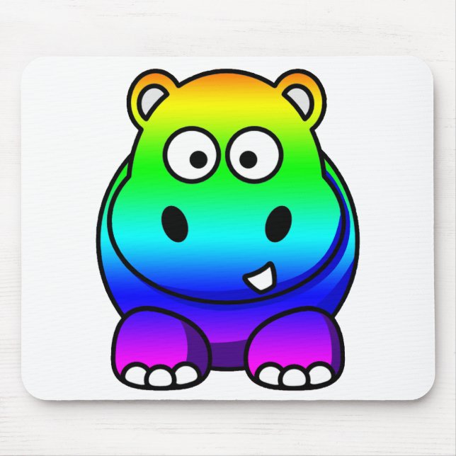 Multi Coloured , Rainbow Hippo Mouse Mat (Front)