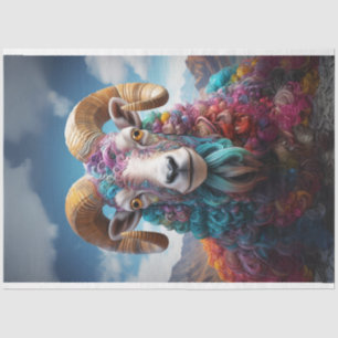 Multi Coloured Ram Large Horns Decoupage Tissue Paper