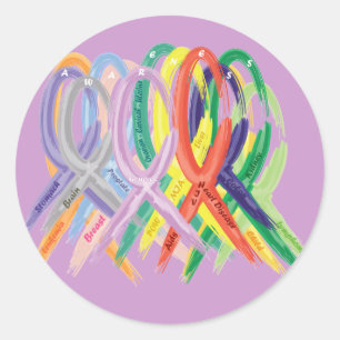 Multi-Coloured Ribbons for Awareness Classic Round Sticker