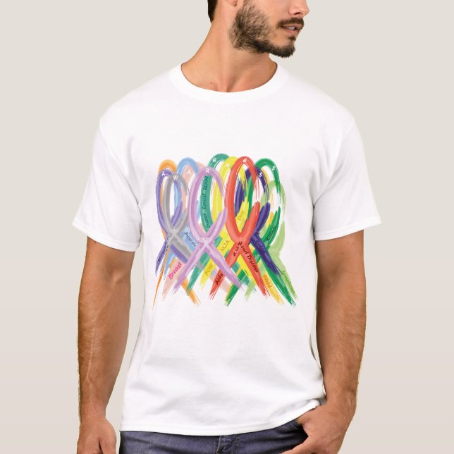 Multi-Coloured Ribbons for Awareness T-Shirt (Front)