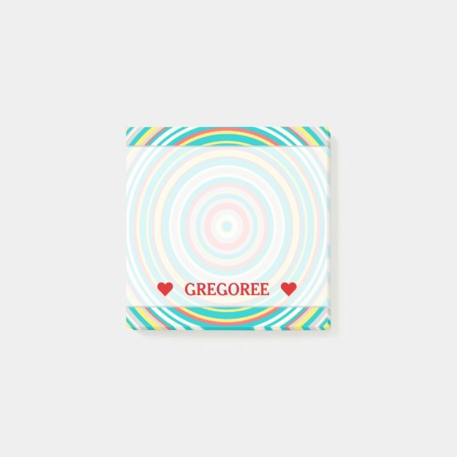 Multi-Coloured Ring/Circle Pattern & Custom Name Post-it Notes (Front)