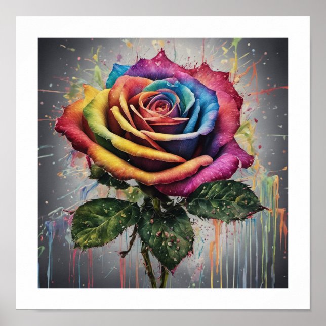 Multi-coloured Rose Poster (Front)