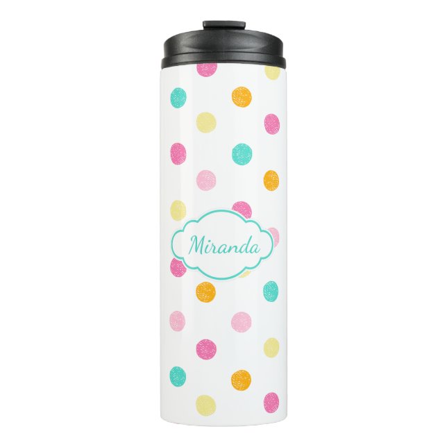 Multi Coloured Scribble Dots with Monogram Thermal Tumbler (Front)