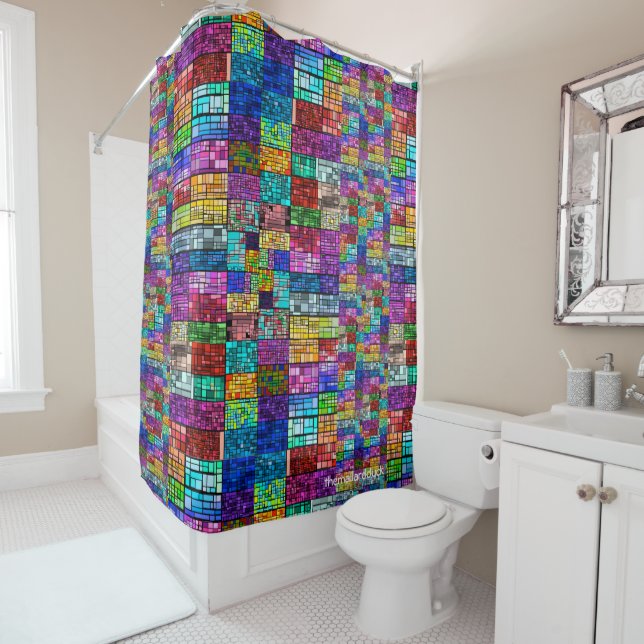 Multi-Coloured Shower Curtain (In Situ)