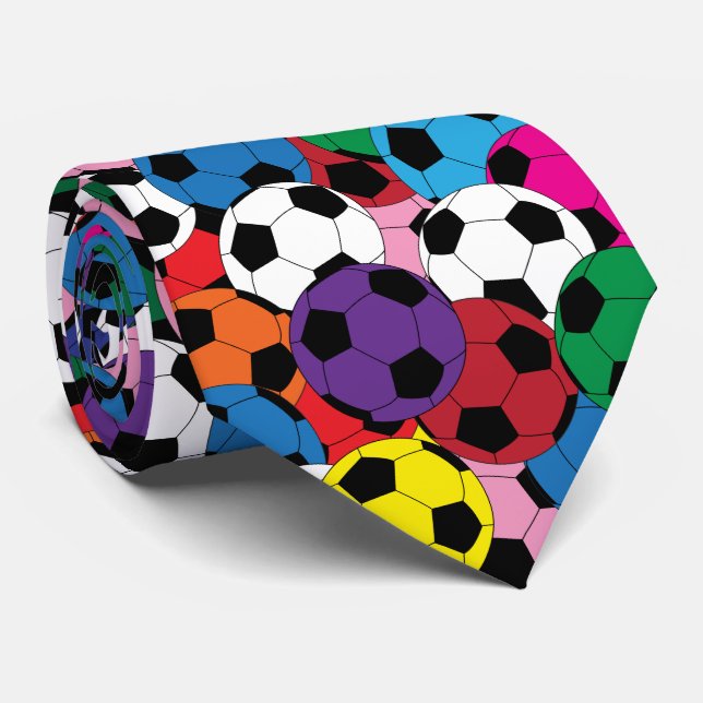 Multi Coloured Soccer Ball Collage - One Side Tie (Rolled)