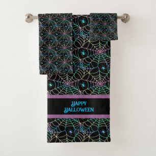 Multi Coloured Spider Web Halloween  Bath Towel Set