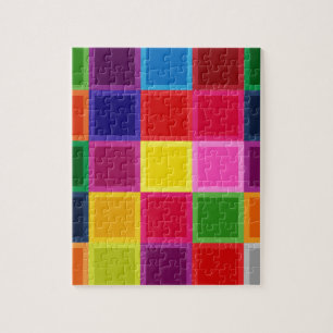 Multi Coloured Squares and Stripes Girly Jigsaw Puzzle