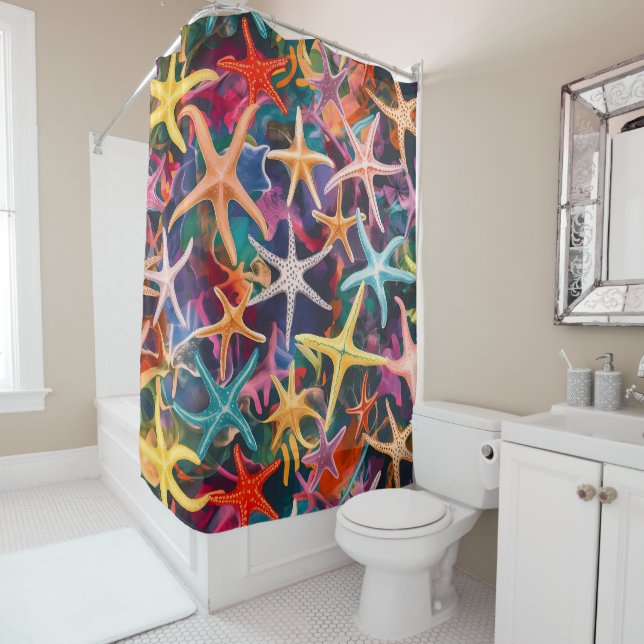 Multi-coloured Star Fish Design  Shower Curtain (In Situ)