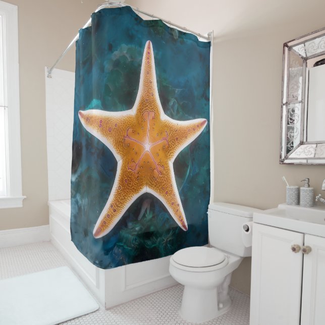 Multi-coloured Star Fish Design  Shower Curtain (In Situ)