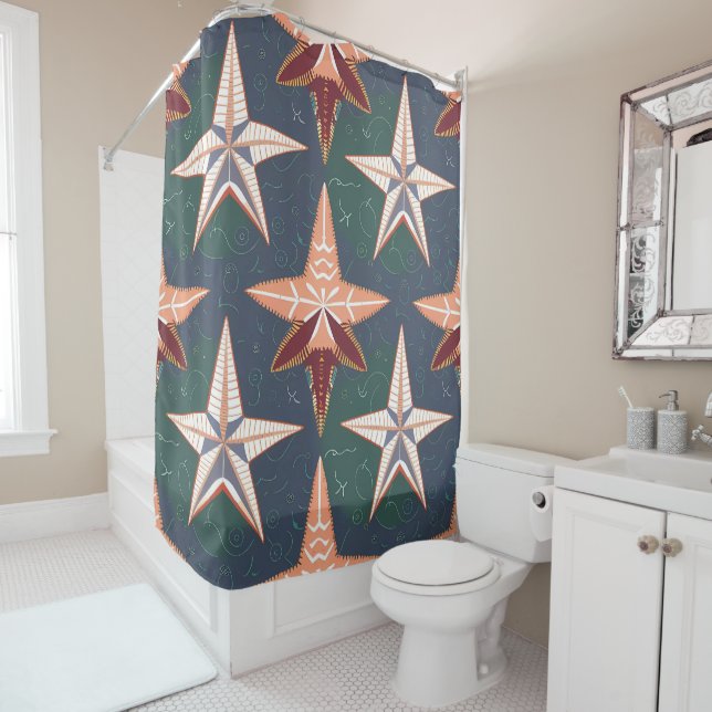 Multi-coloured Star Fish Design  Shower Curtain (In Situ)