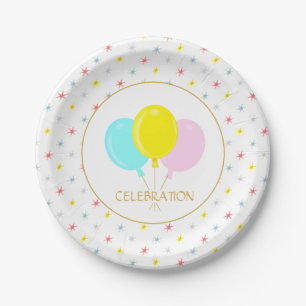 Multi Coloured Stars and Balloons Paper Plate